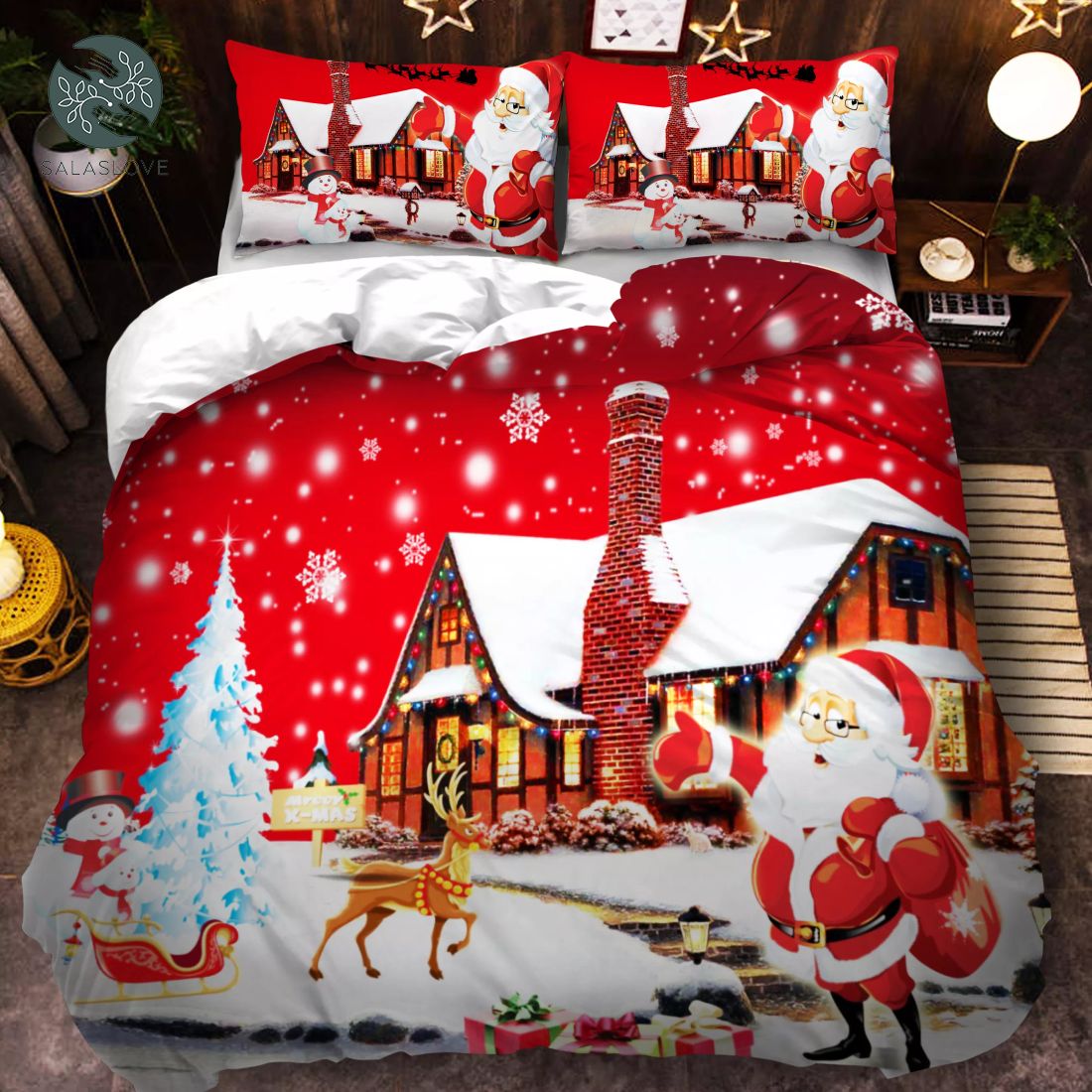 3D Merry Christmas Bedding Set Duvet Cover Red Santa Claus Comforter Bed Set Gif