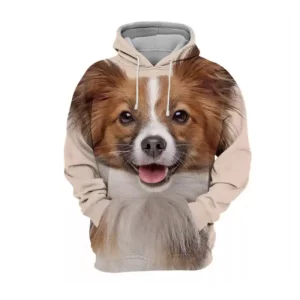Men's Hooded Long Sleeve 3D Print Dogs Series Papillon Painting Casual Pullover Hoodies