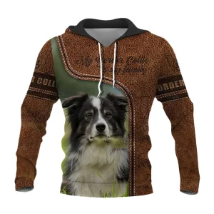 3D Pattern Dog Hoodie Border Collie Brown Leather Print Sweatshirt Top Fashion Sweatshirt