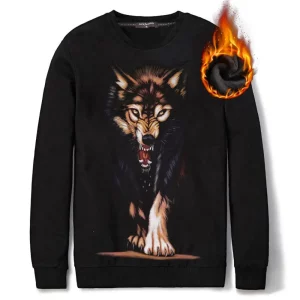 Men’s Fashion 3D Print Animal Sweater Thick Wool T-shirt Winter Wolf Dog Hoodies