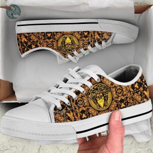Gianni Versace Luxury Gold Low Top Canvas Shoes Sneakers
