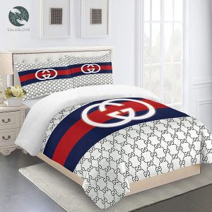Gucci Bedding Set Black White And Red Logo Luxury Duvet Cover Bedding Sets