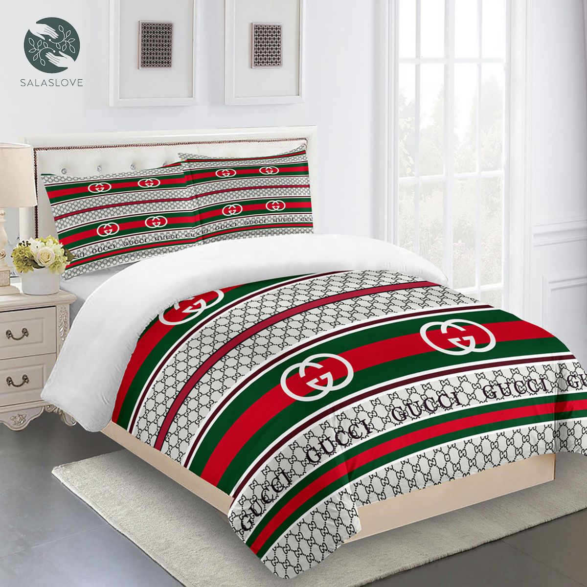 Gucci Bedding Set Logo Italy White Stripe Luxury Duvet Cover Bedding Sets