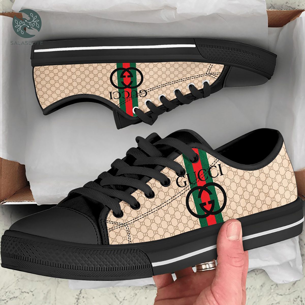 Gucci Black Stripe Low Top Canvas Shoes Sneakers