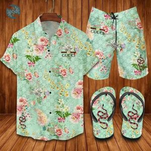 Gucci Flower Flip Flops And Combo Hawaiian Shirt Shorts