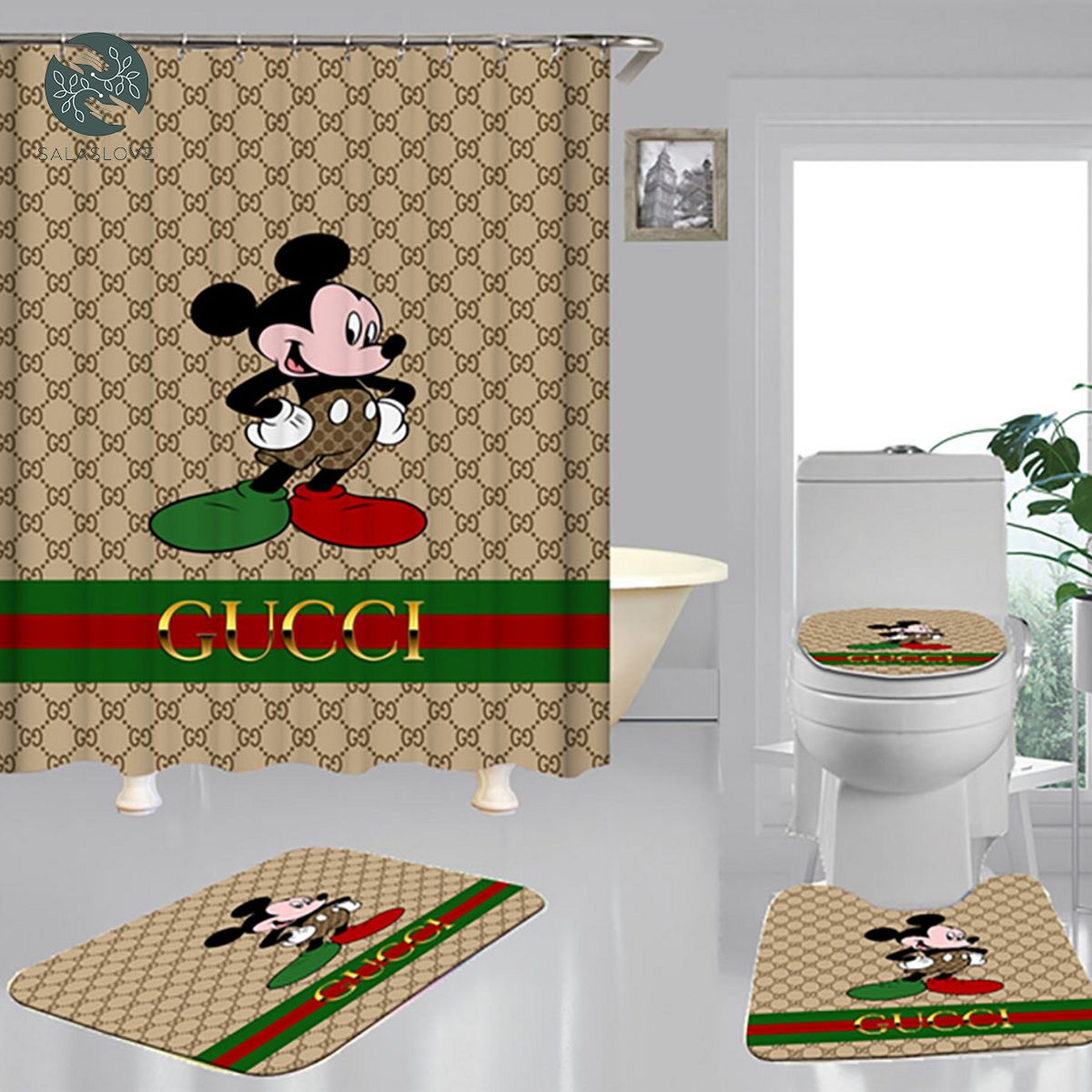 Gucci Shower Curtain Waterproof Luxury Brand Bathroom Sets