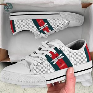 Gucci White Stripe Low Top Canvas Shoes Sneakers