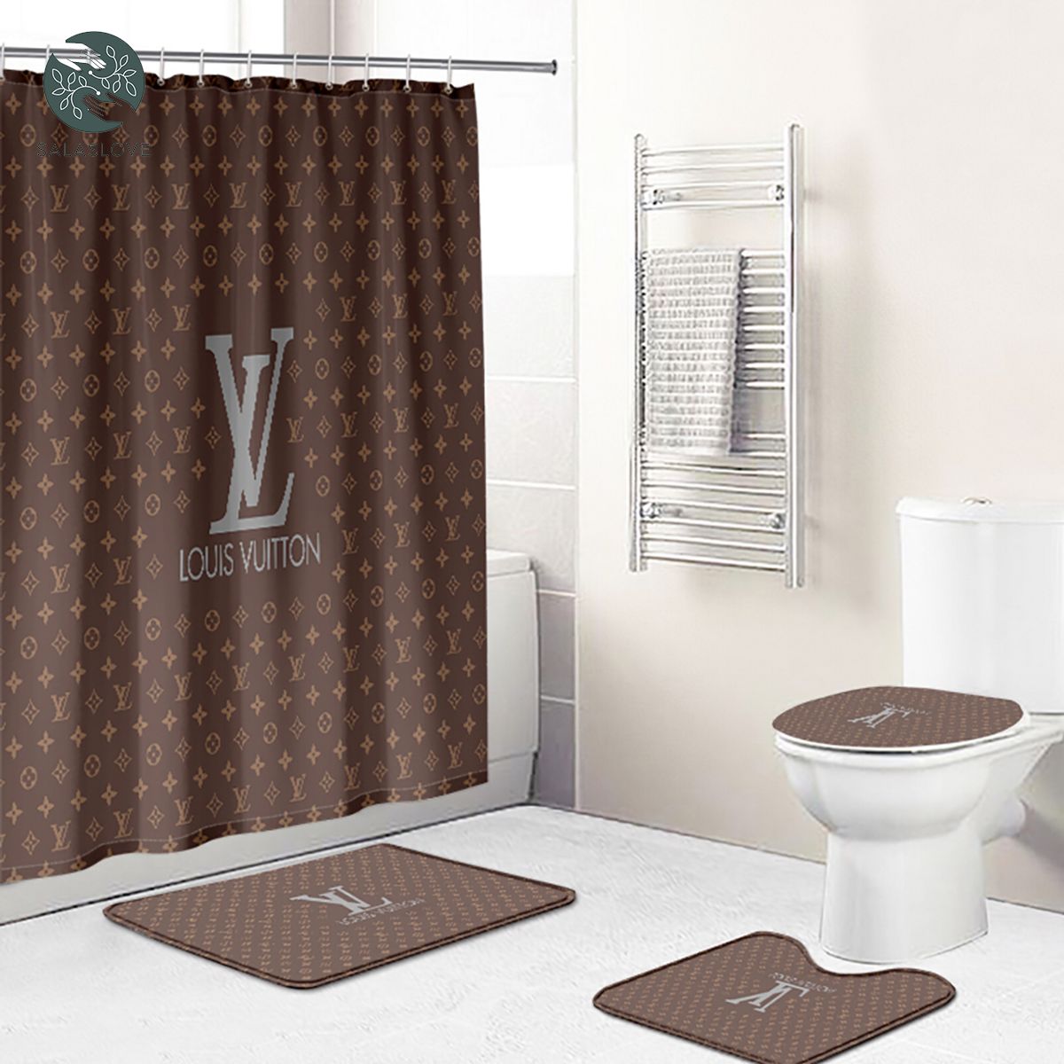 Louis Vitton Brown Logo Beige Full Bathroom Sets