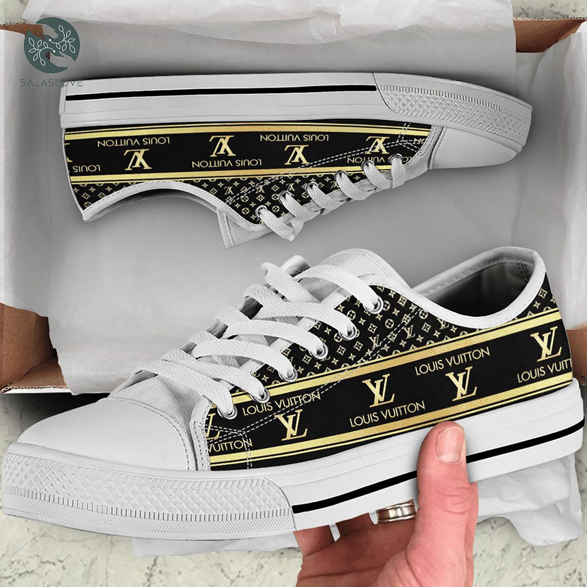 Louis Vuitton Black White Low Top Canvas Shoes Sneakers