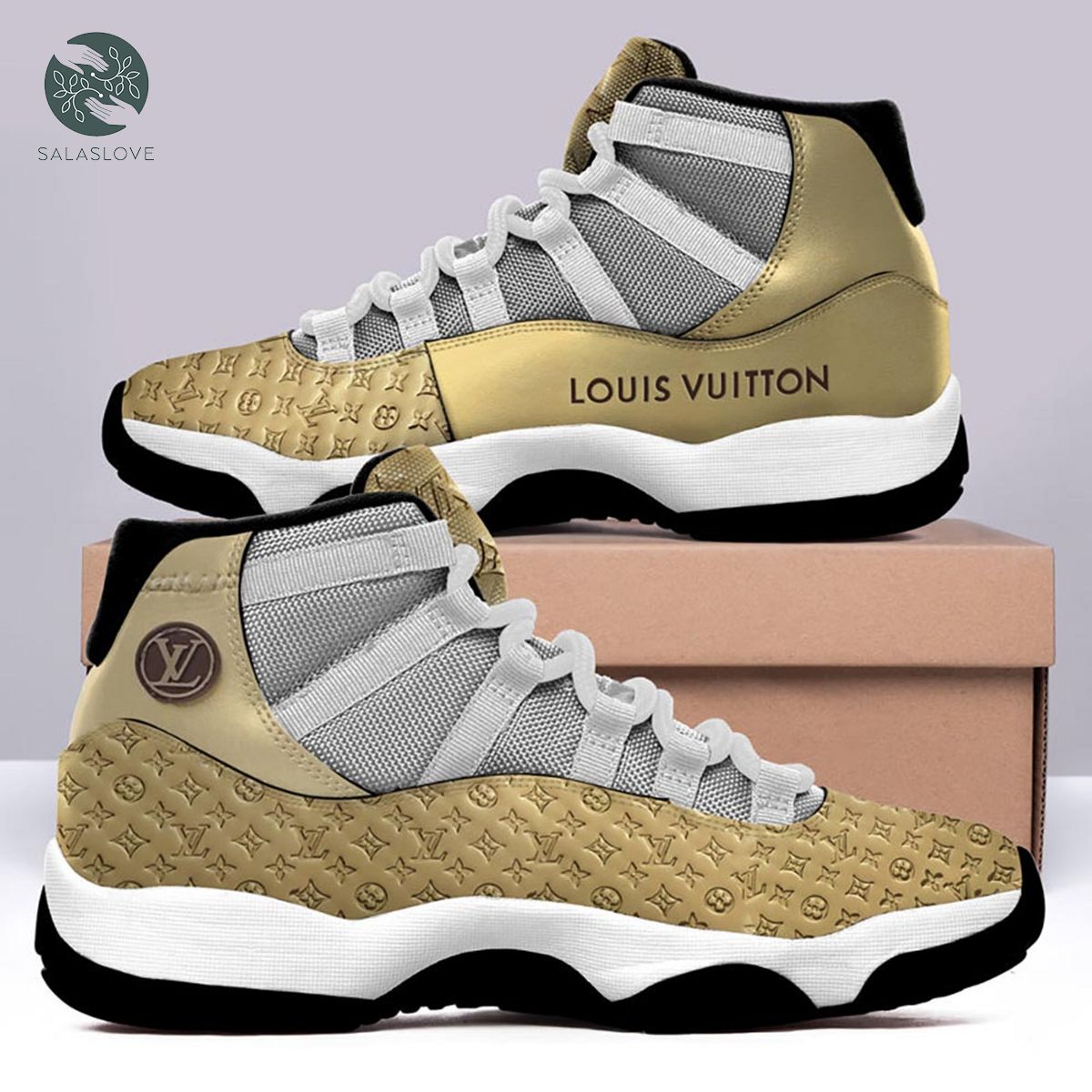 Louis Vuitton Gold Air Jordan 11 Sneakers Shoes Hot For Men Women