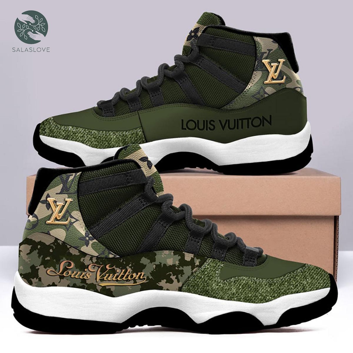 Louis Vuitton Green Camo Air Jordan 11 Sneakers Shoes Hot For Men Women