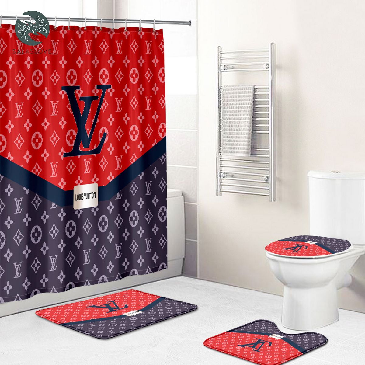 Louis Vuitton Shower Curtains Supreme Blue And Red Full Bathroom Sets