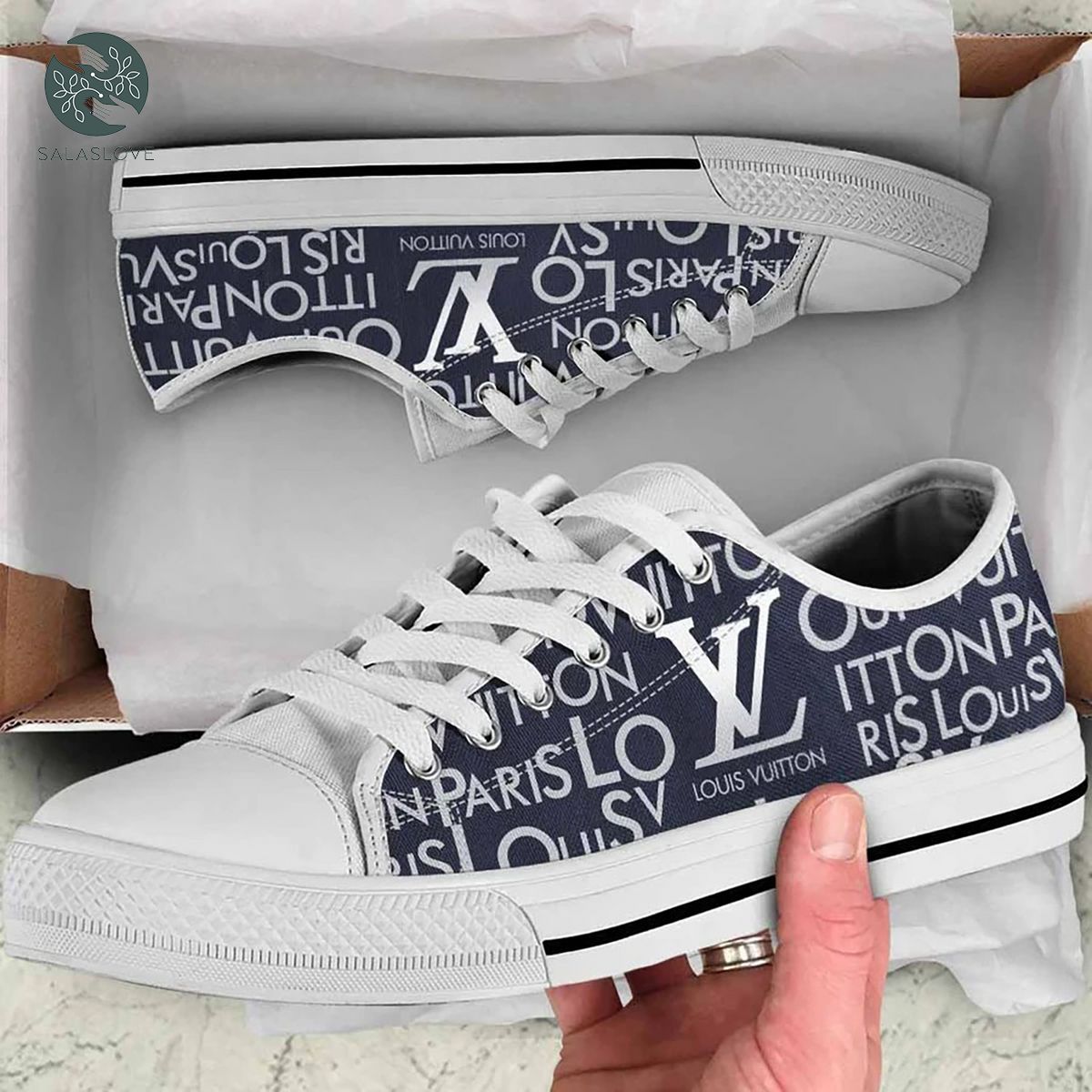 Louis Vuitton White Navy Low Top Canvas Shoes Sneakers