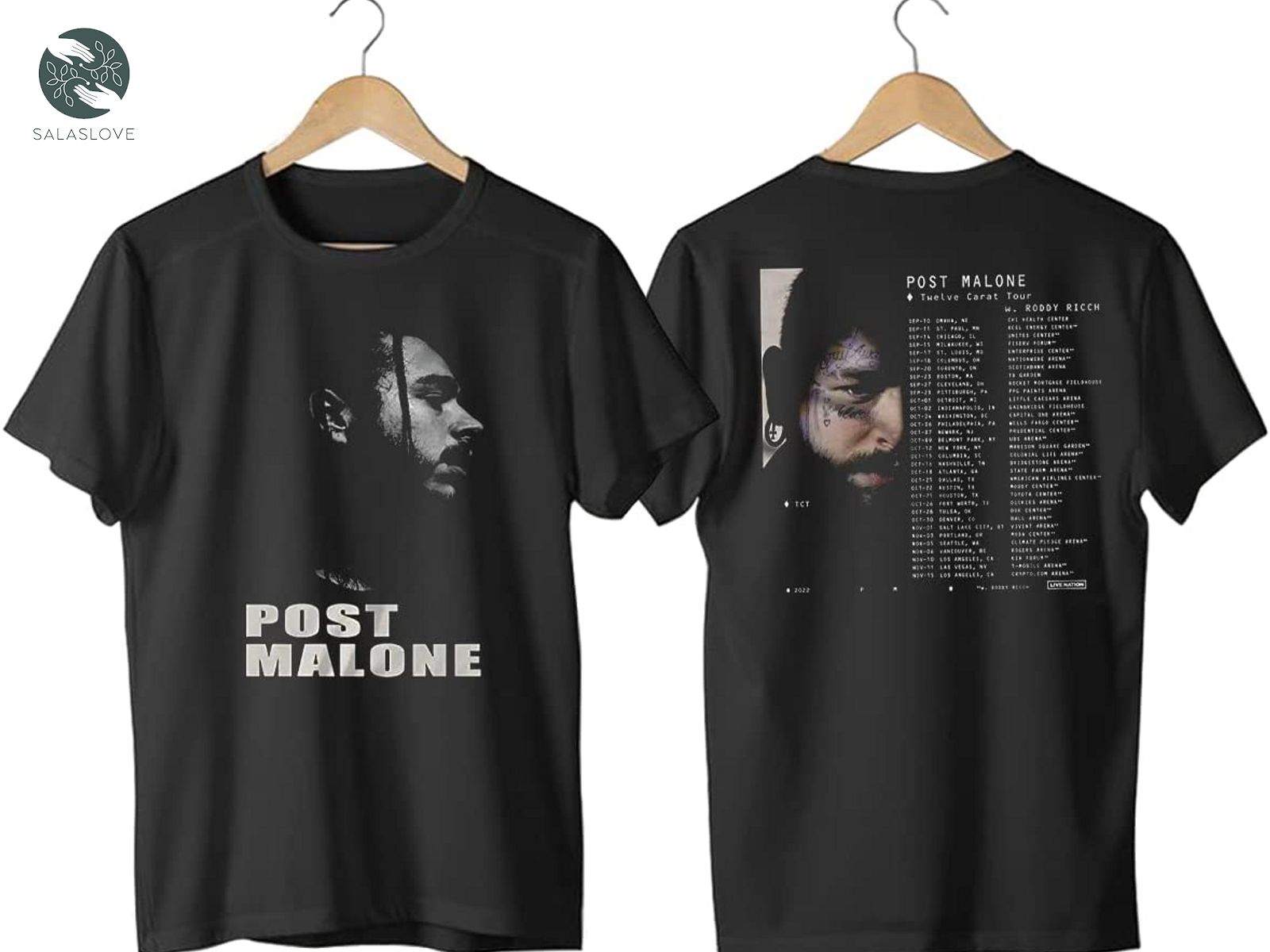 Post Malone Twelve Carat  Music Tour 2022 2 Side Shirts