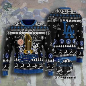 Snoopy Charlie Brown Dodgers Christmas 3D Ugly Sweater