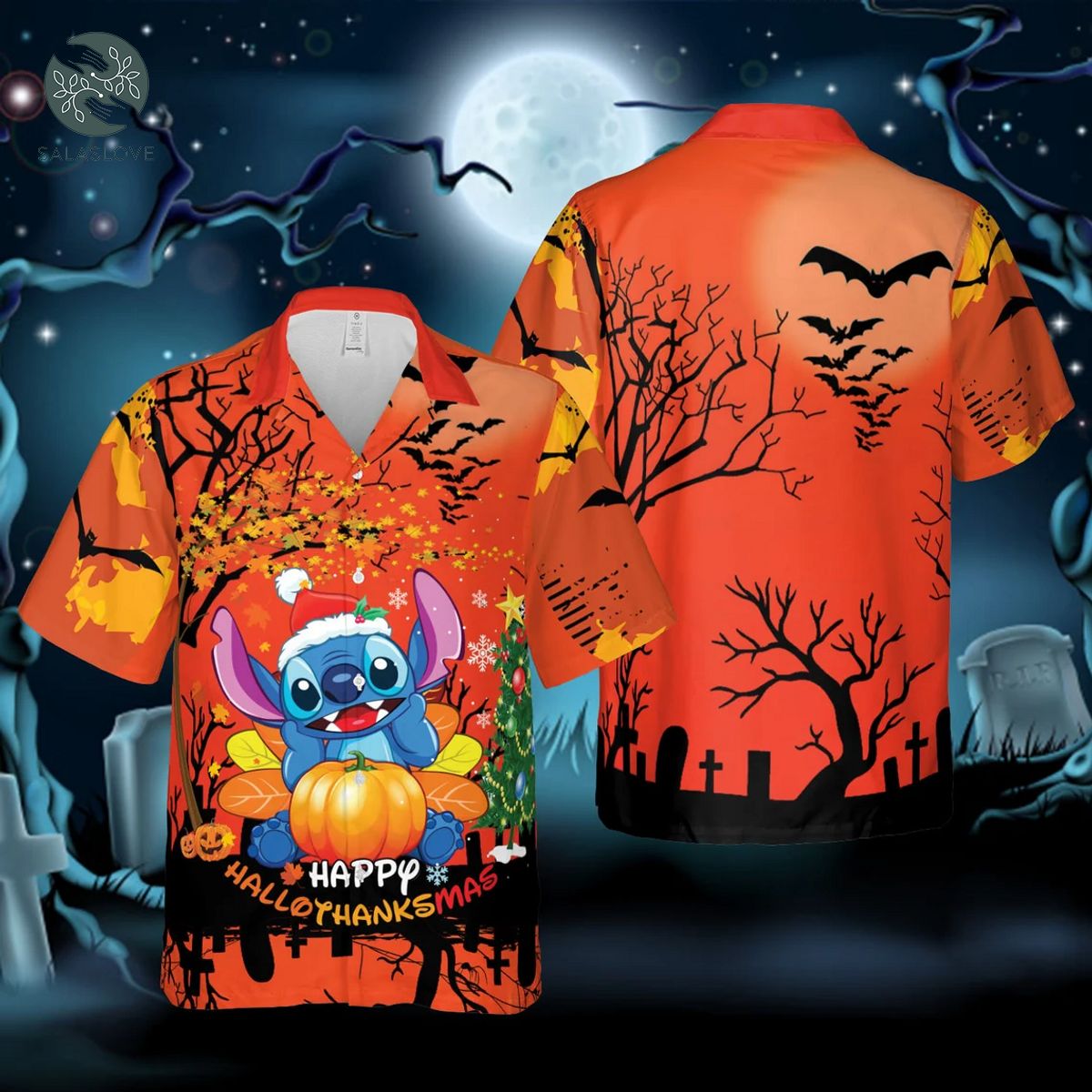 Stitch Orange Halloween Hawaiian Shirt