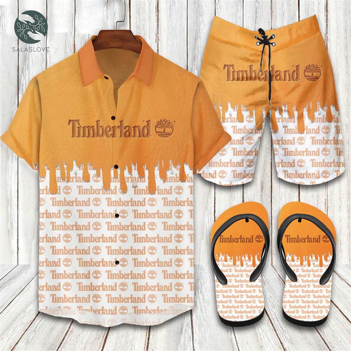 Timberland Luxury White Orange Flip Flops And Combo Hawaiian Shirt Shorts