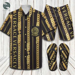 Versace Chain Pinstripe Flip Flops And Combo Hawaiian Shirt Shorts