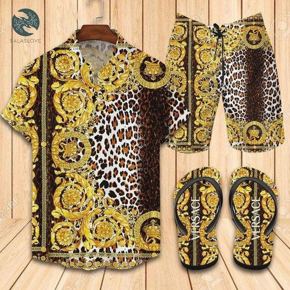 Versace Leopard Skin Flip Flops And Combo Hawaiian Shirt Shorts