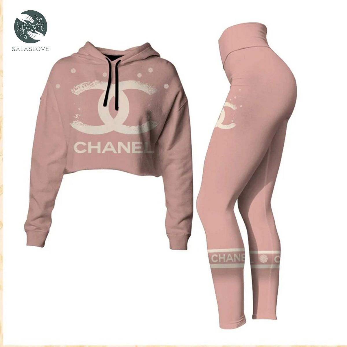 Chanel Pink Croptop Hoodie Leggings