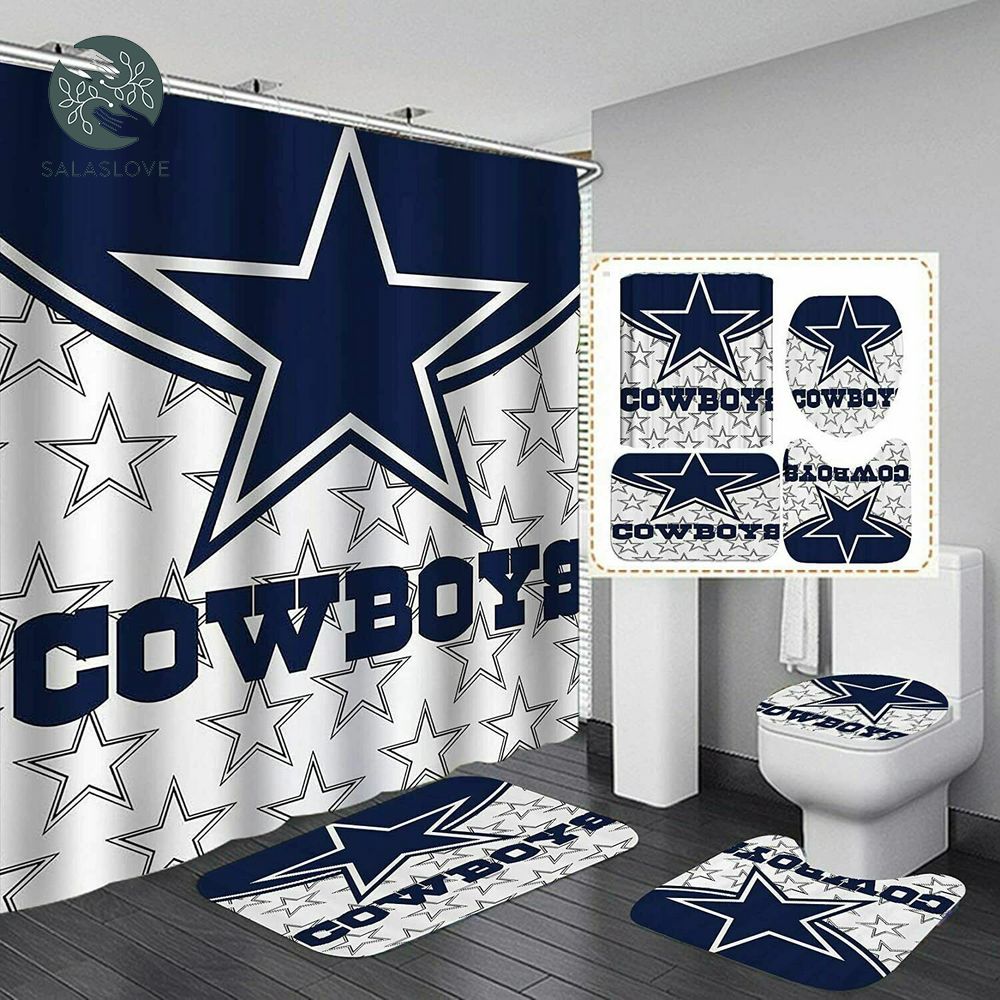 Dallas Cowboys 4PCS Shower Curtain Bathroom Rugs Set

