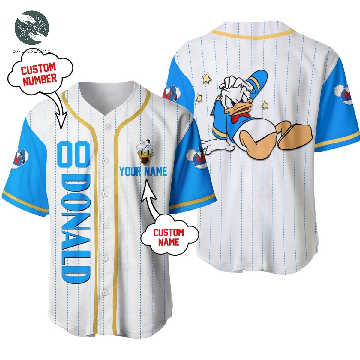 Donald Duck Disney Unisex Cartoon Custom Baseball Jersey