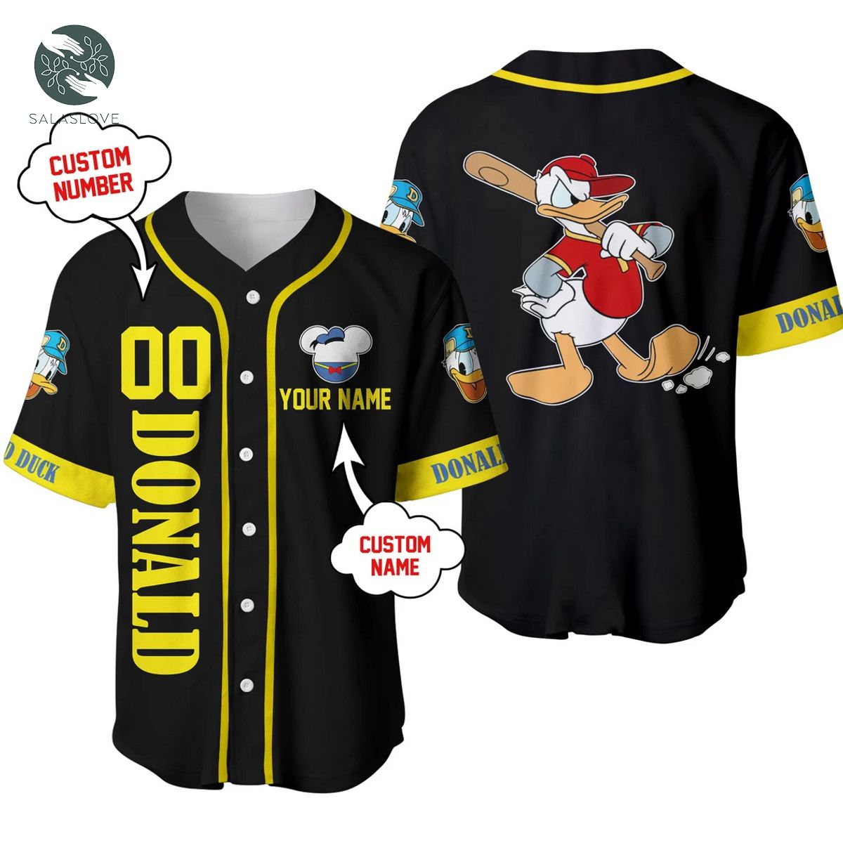 Donald Duck Disney Unisex Cartoon Personalized Baseball Jersey