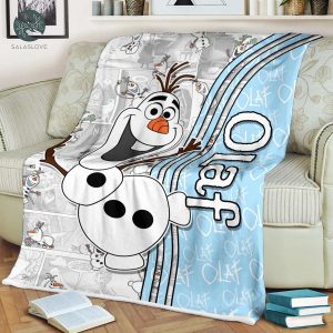 Frozen Olaf Comic Patterns White Blue Blanket