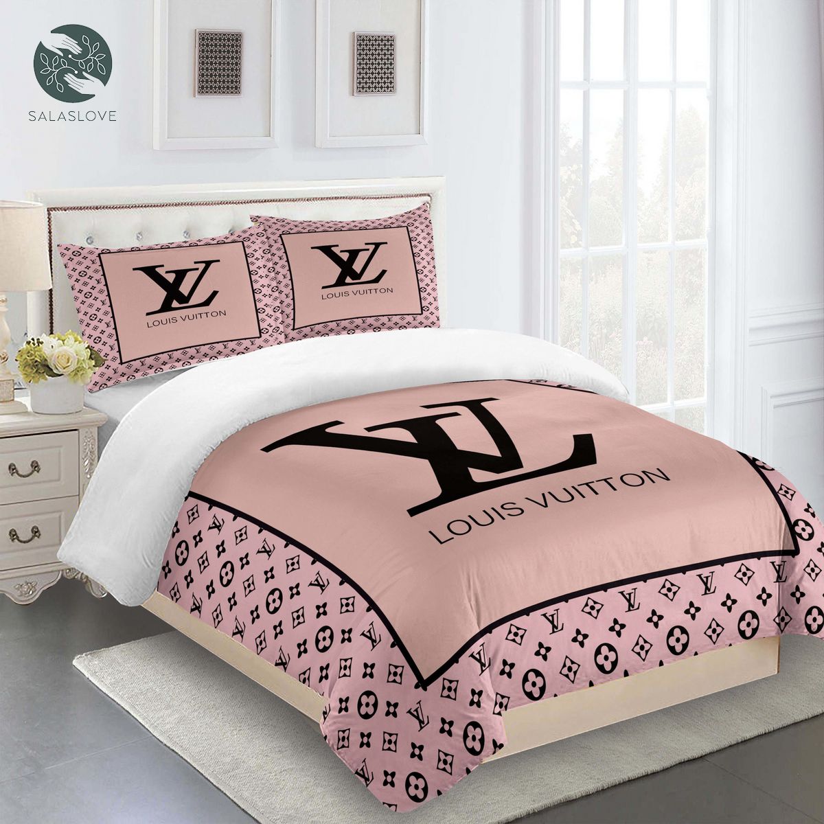 Full Pink and Black Louis Vuitton Bedding Set