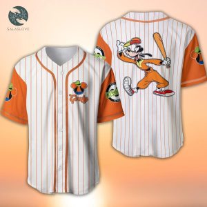Goofy White Orange Disney Cartoon Baseball Jersey Shirt