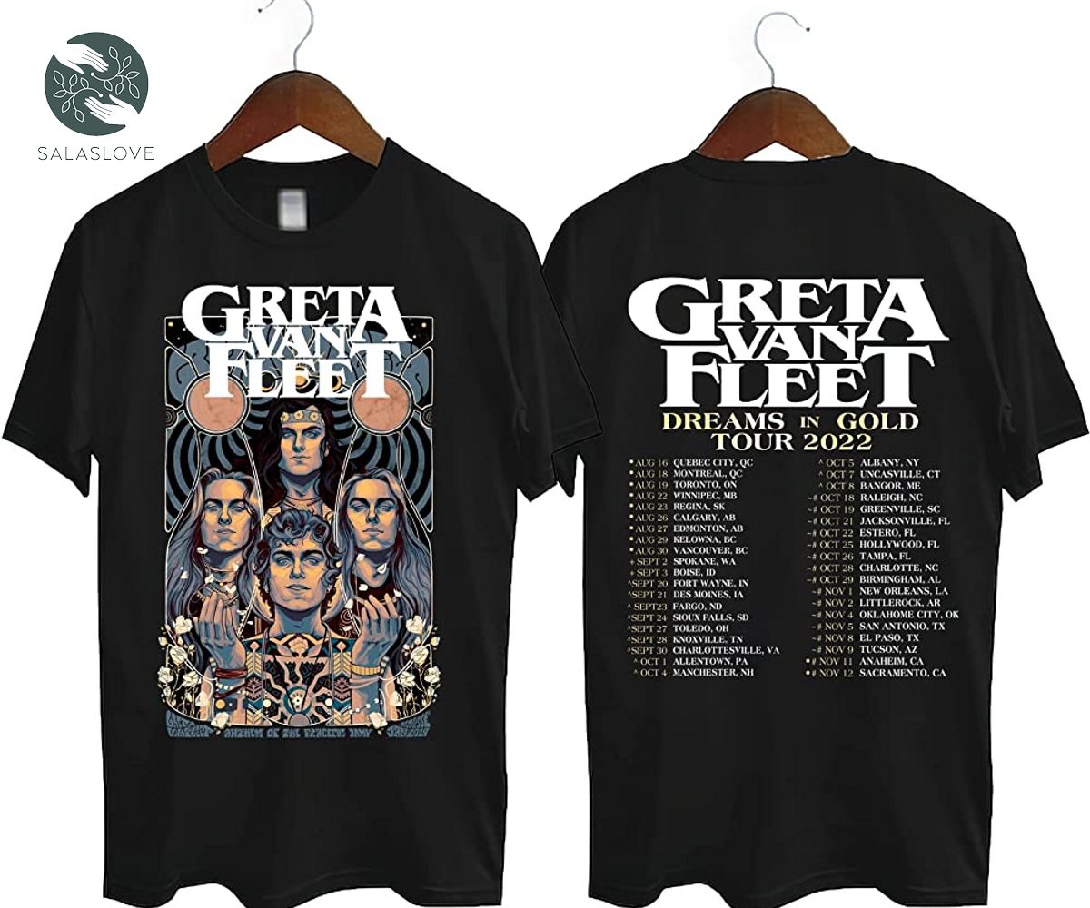 Greta Van Fleet Dreams In Gold Tour 2022 Rock Band T-shirt