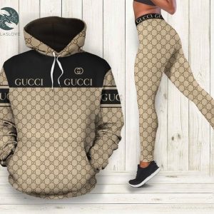 Gucci black and brown 3d full print hoodie and leggings set