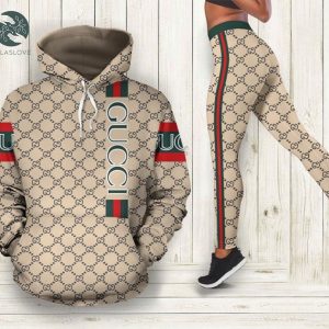 Gucci red and green stripe all over print hoodie and leggings set