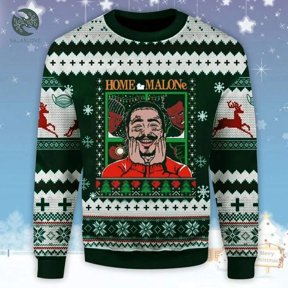 Home Post Malone Christmas Christmas Wool Ugly Knitted Christmas Sweatshirt

