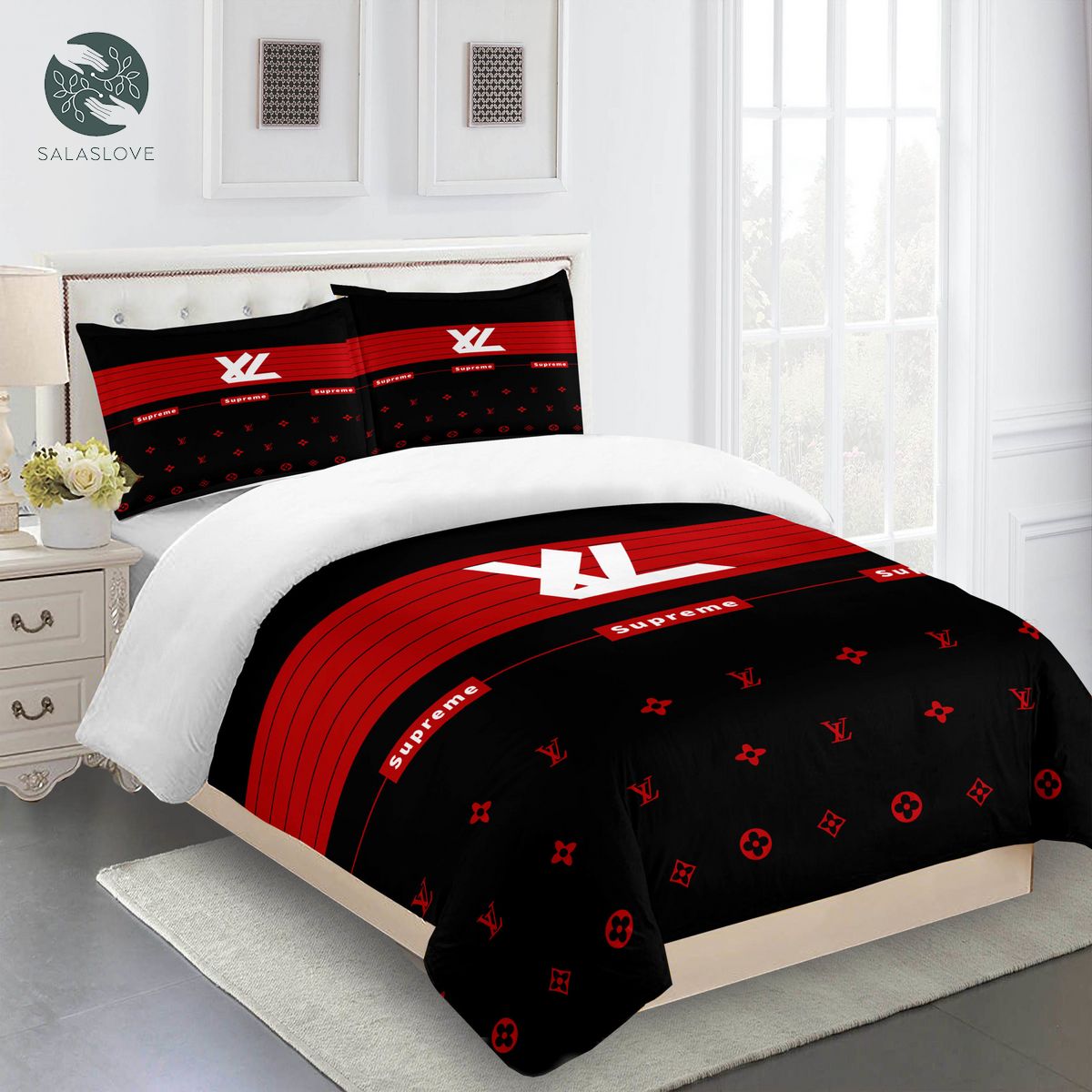 Louis Vuitton Black and Red Bedding Sets Luxury Brand Duvet Cover