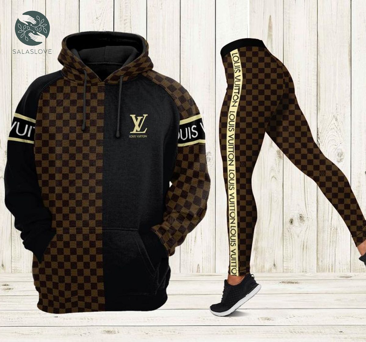 Louis vuitton black brown hoodie leggings luxury brand for women