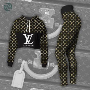 Louis Vuitton Black Gold Croptop Hoodie Leggings