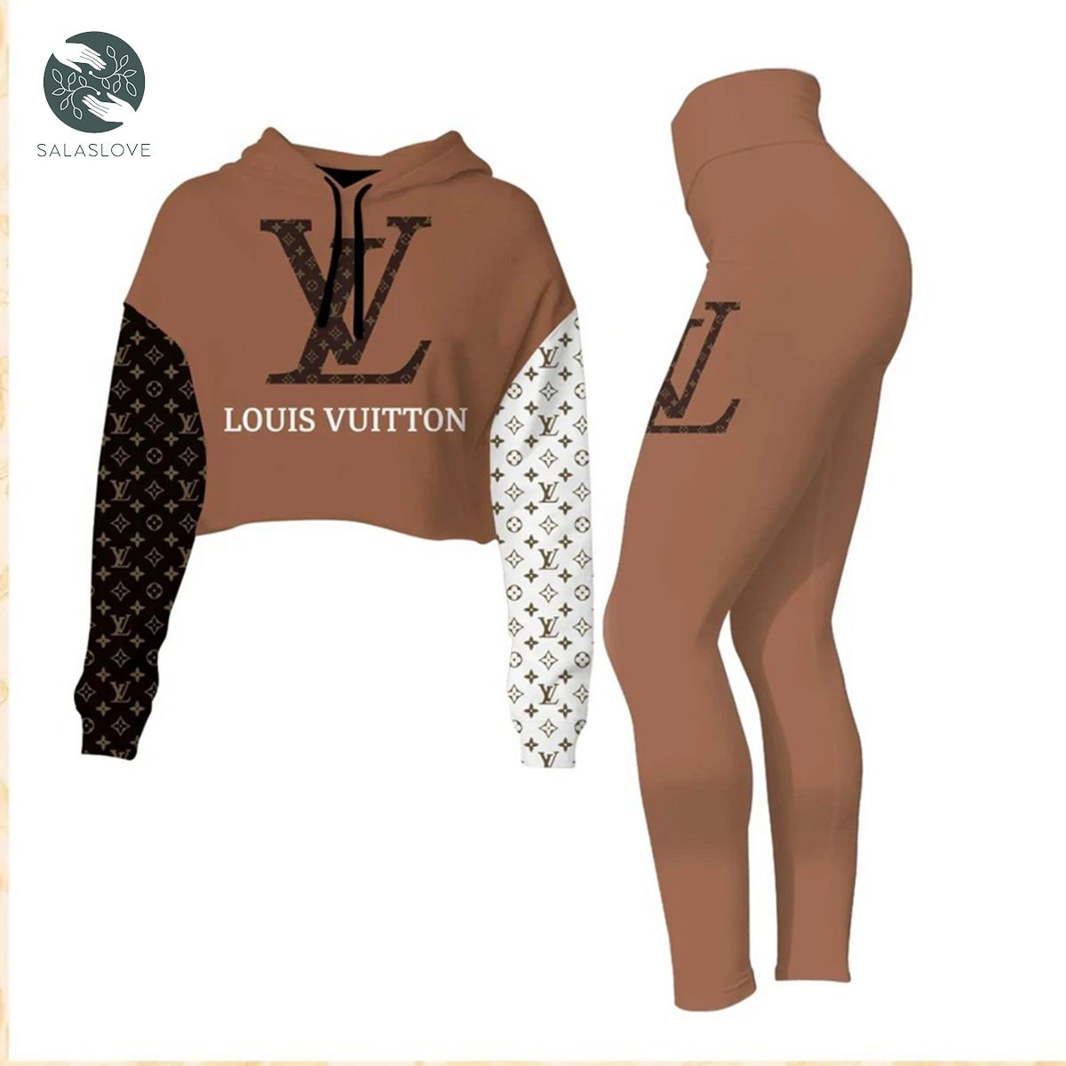 Louis Vuitton Brown Croptop Hoodie Leggings