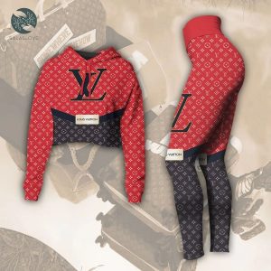 Louis Vuitton Red Croptop Hoodie Leggings
