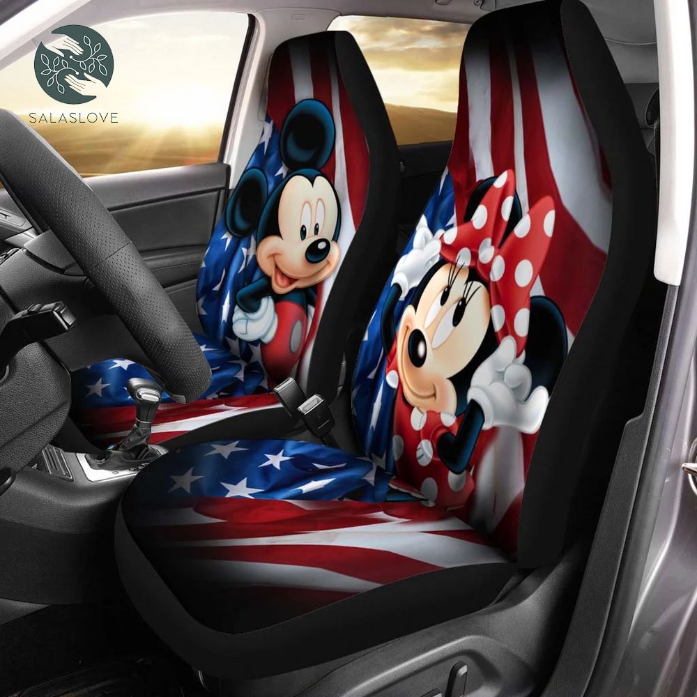 Mickey Minnie US Flag White Red Colorful Car Seat Cover


