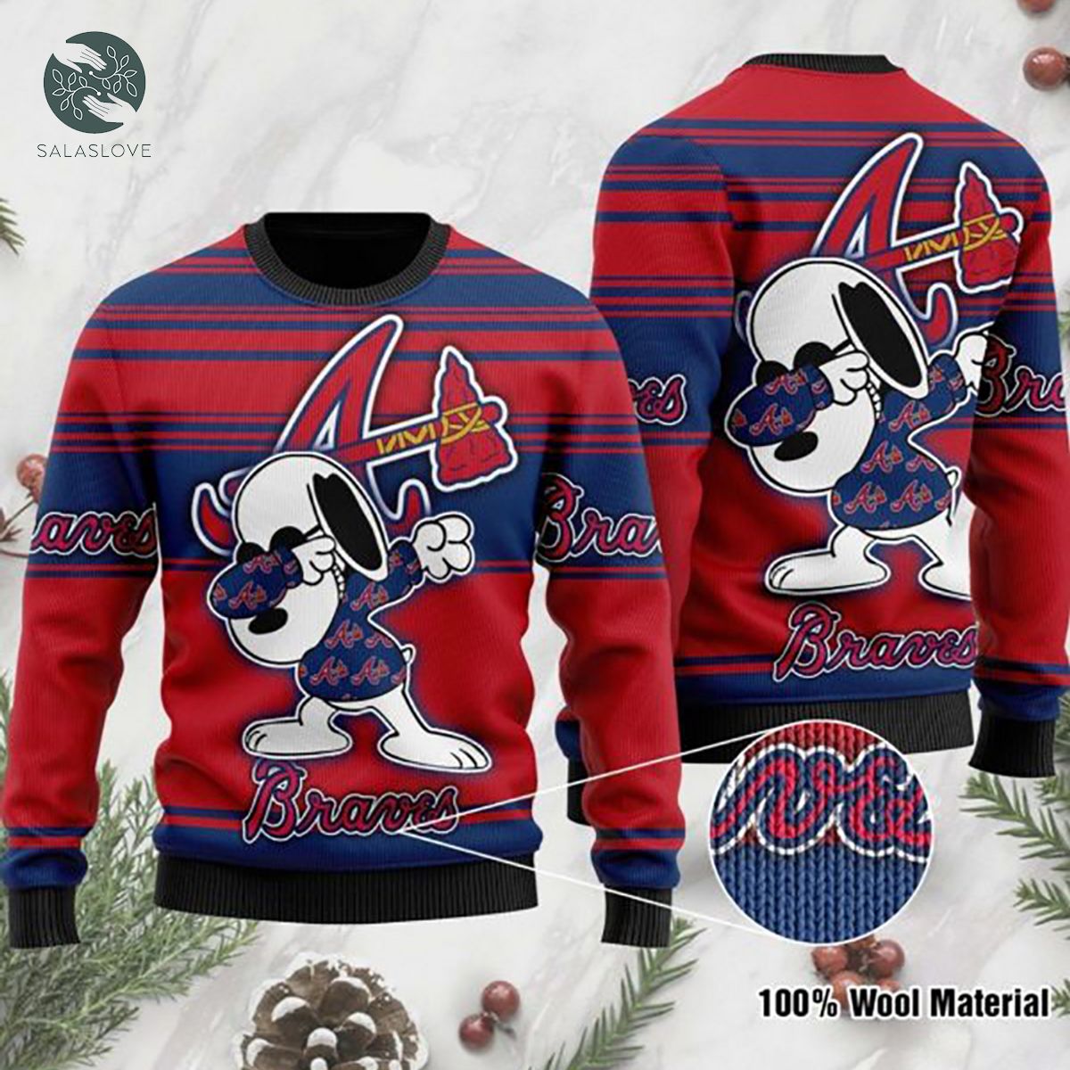 Snoopy Love Atlanta Braves MLB Fans Ugly Christmas Sweater

