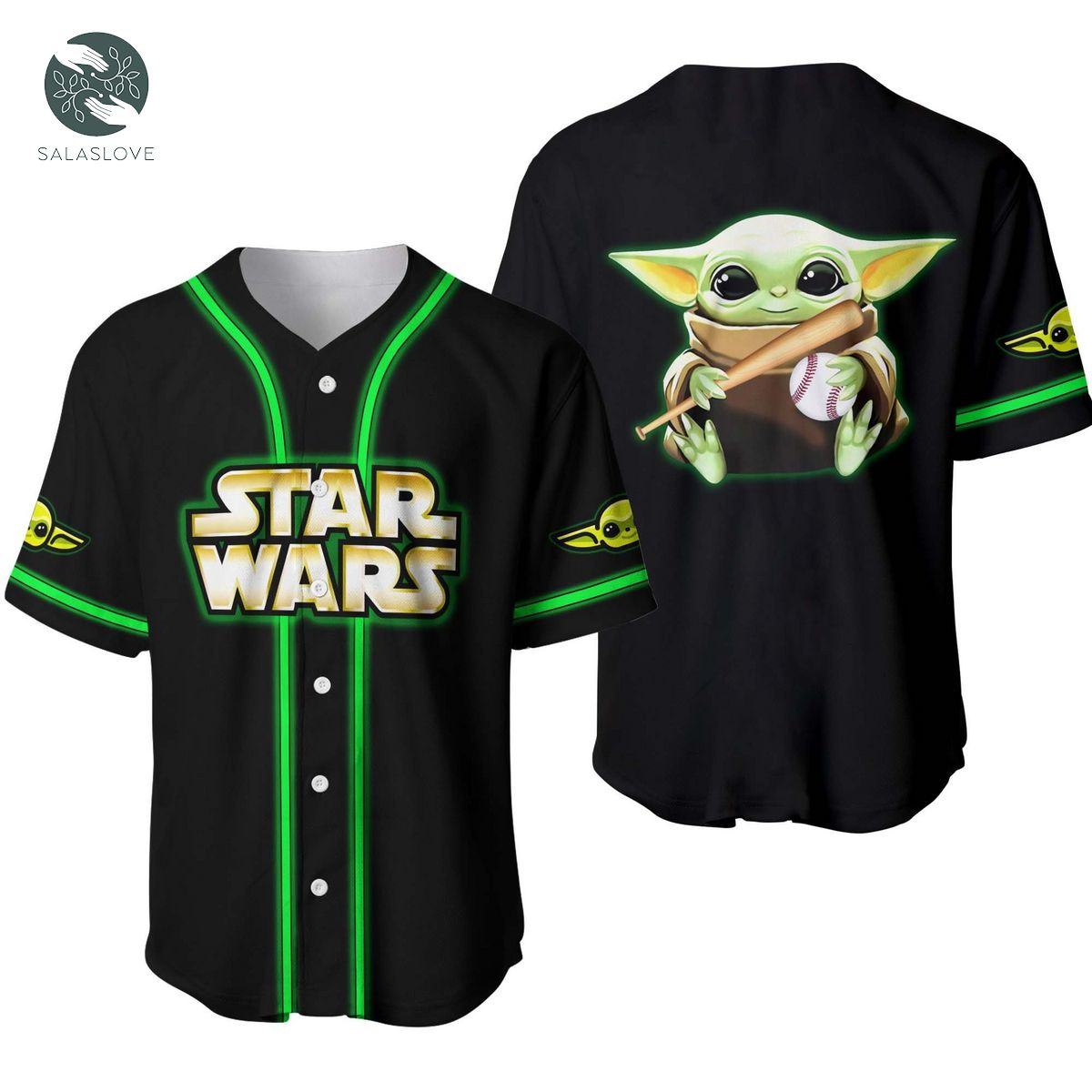 Star War Baby Yoda Neon Disney Cartoon Baseball Jersey Shirt