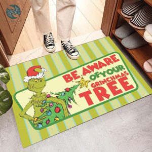 The Grinch Face Be Aware Of You're Grinchmas Doormat