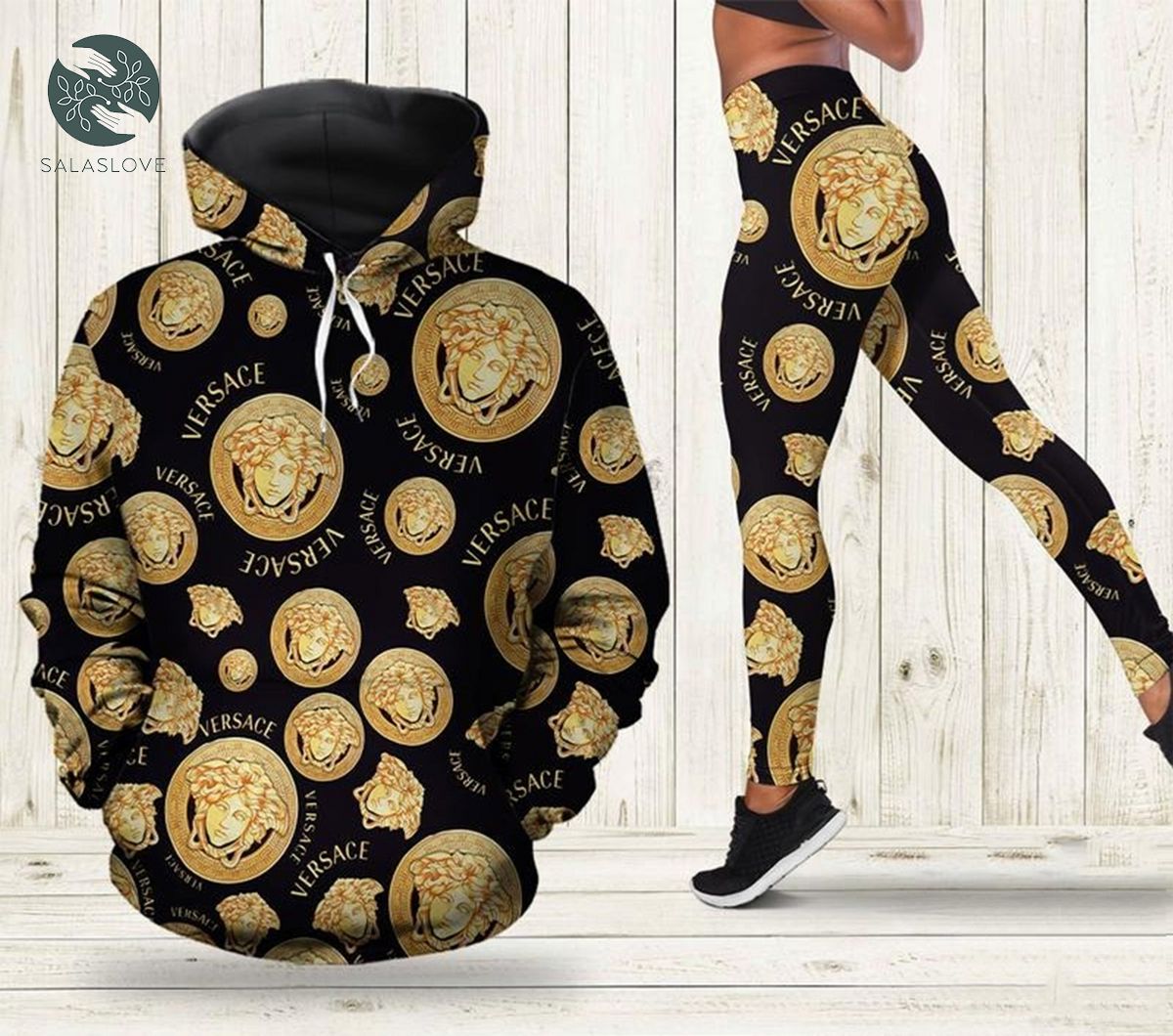 Versace logo seamless pattern 3d hoodie and leggings set