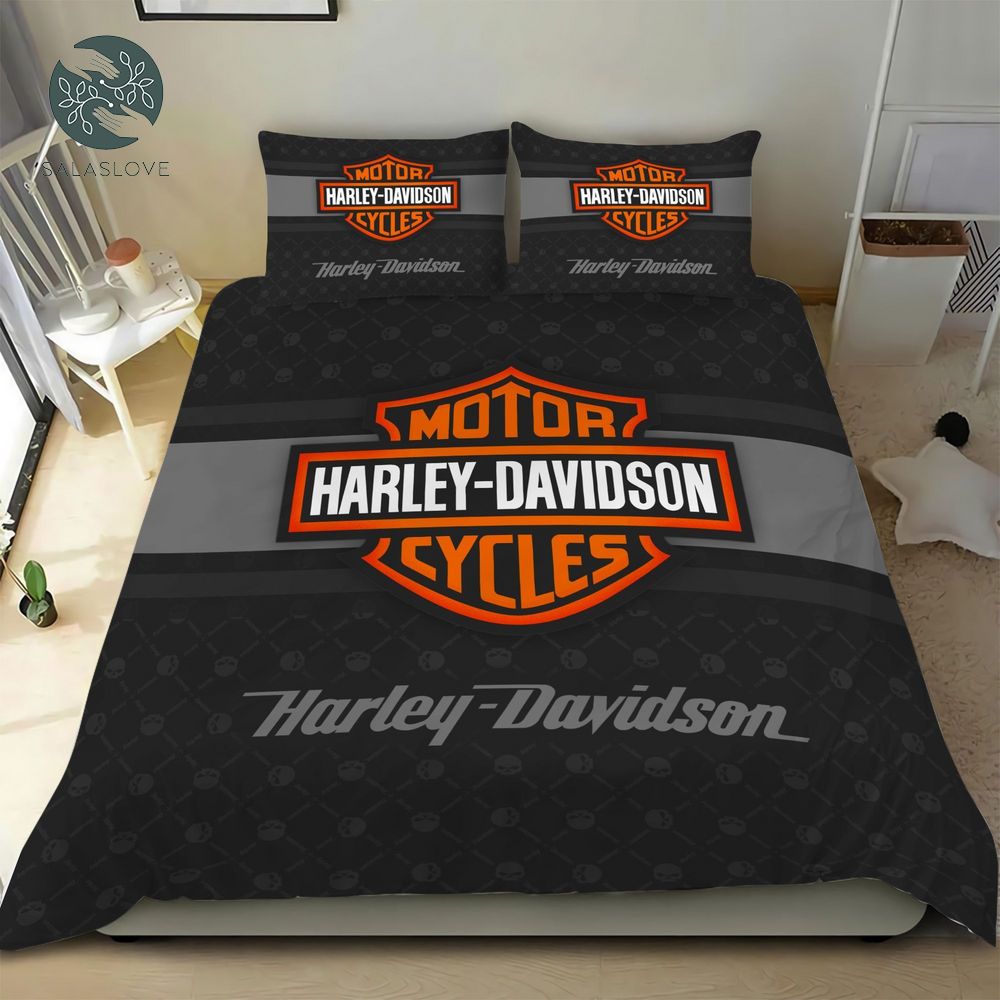 Harley-Davidson Bedding Sets With Motorcycles Logo Funny Feather Skull