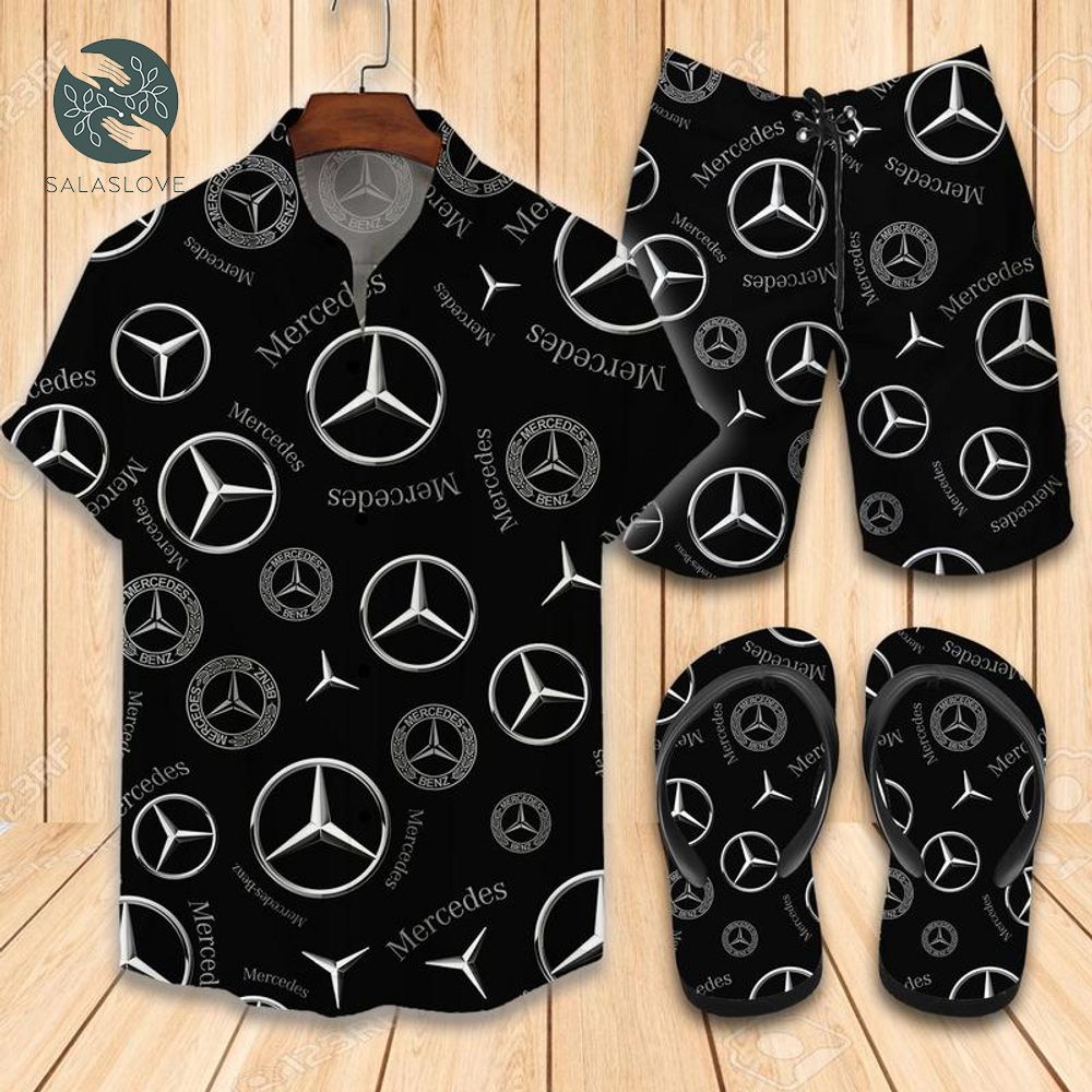 Mercedes Logo Flip Flops And Combo Hawaii Shirt, Shorts
