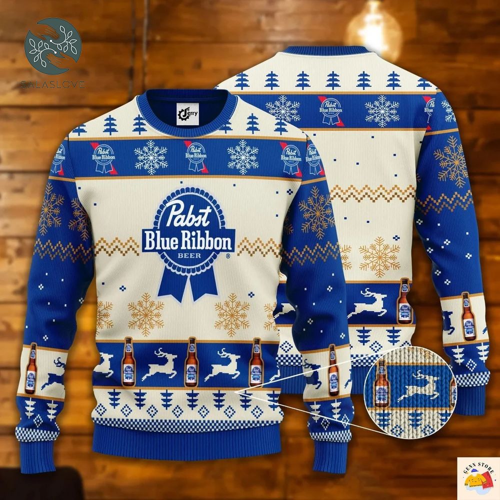 Pabst Blue Ribbon Lover Ugly Christmas Sweater

