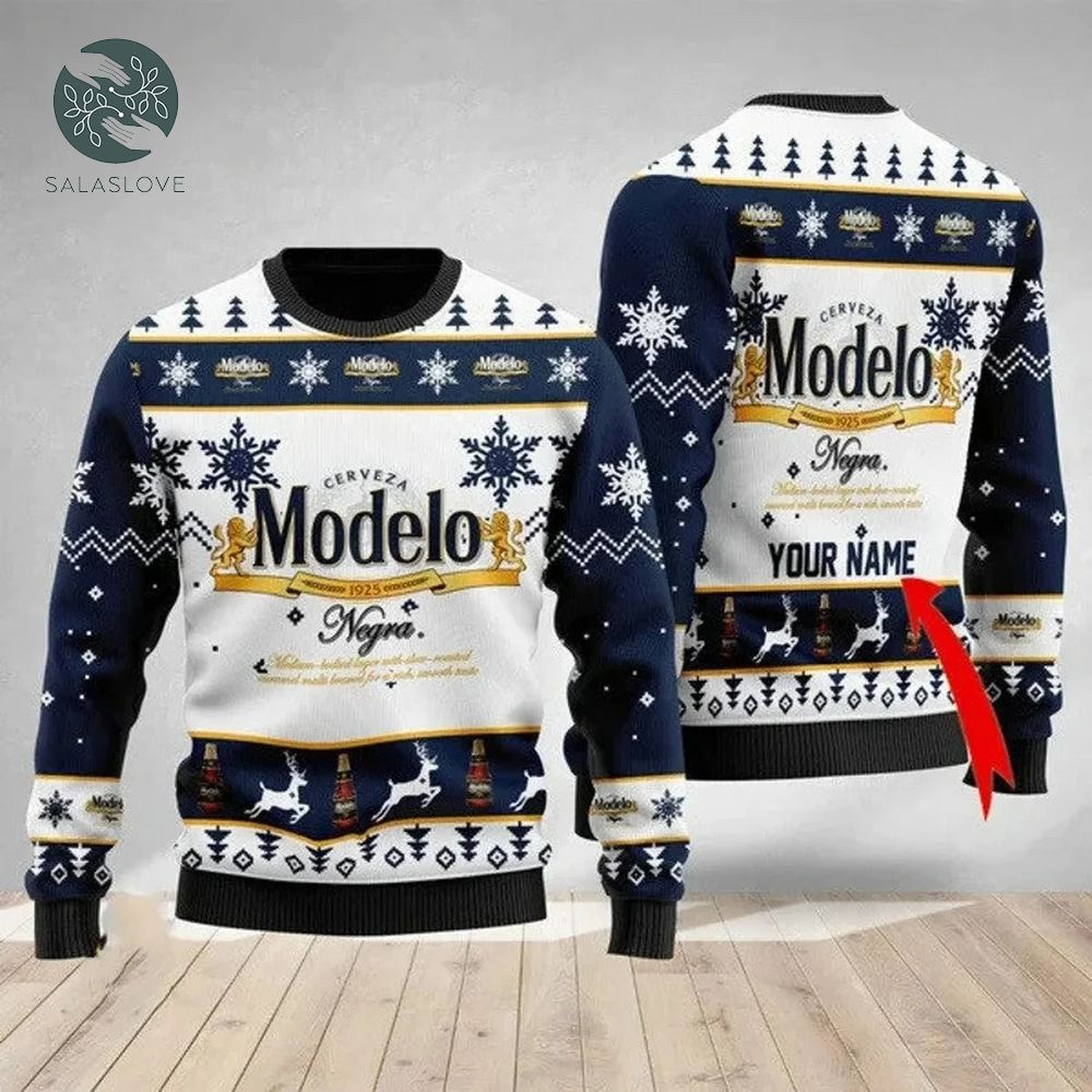 Personalized Modelo Beer Christmas Ugly Sweater

