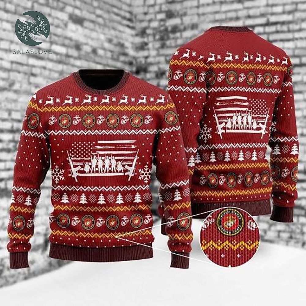 U.S Marine Corps Soldiers Ugly Xmas Wool Knitted Sweater

