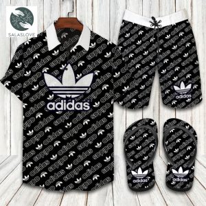 Black Adidas Flip Flops And Hawaii Shirt, Short